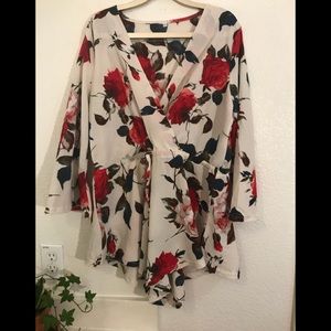 Long Sleeved Floral Print Short Romper